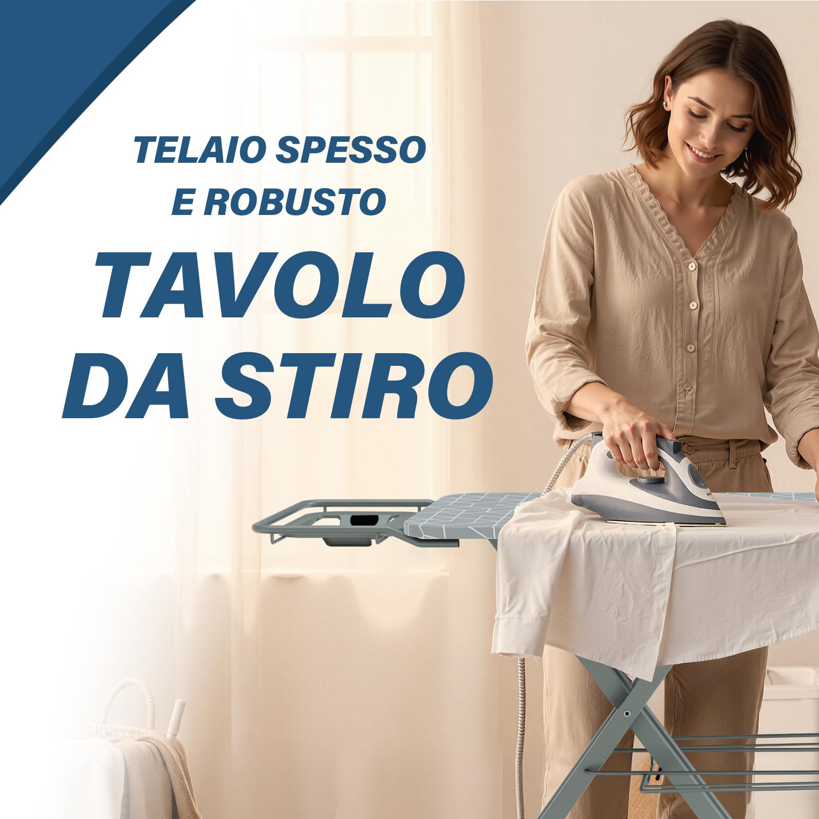 STANEW Table a Repasser 120 x 45 cm,Planche a Repasser Pliable,pour Centrale Vapeur,Système Anti-Fermeture,Hauteur Réglable,avec Housse en 100% Coton,Support de Fer Intégré, Pieds Antidérapants(Gris)