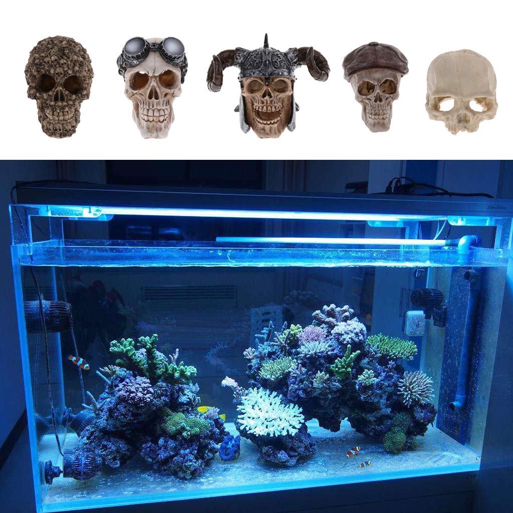 Fenteer Harz Totenkopf Versteck Höhle Terrarium Aquarium Deko für ien und kleine Fische, Typ 1