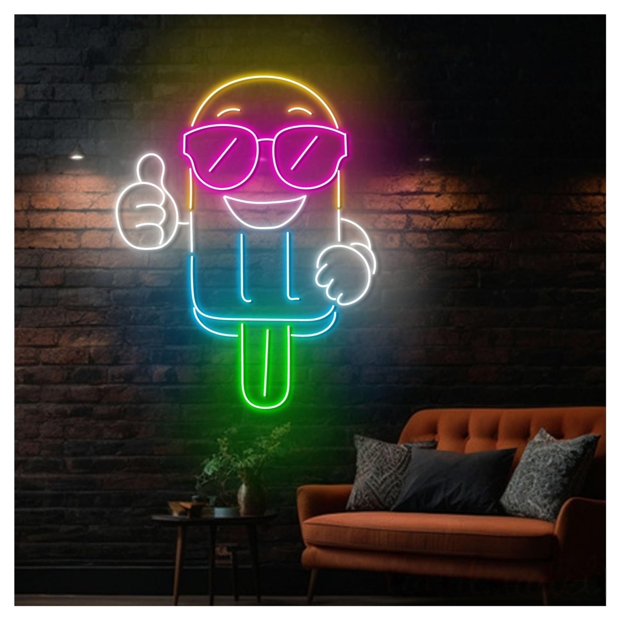 Luces de neón Letrero De Neón Paleta, Helado, Gafas Sol, Luz LED, Decoración Pared Para Escaparate,entrada Comercial, 53cm