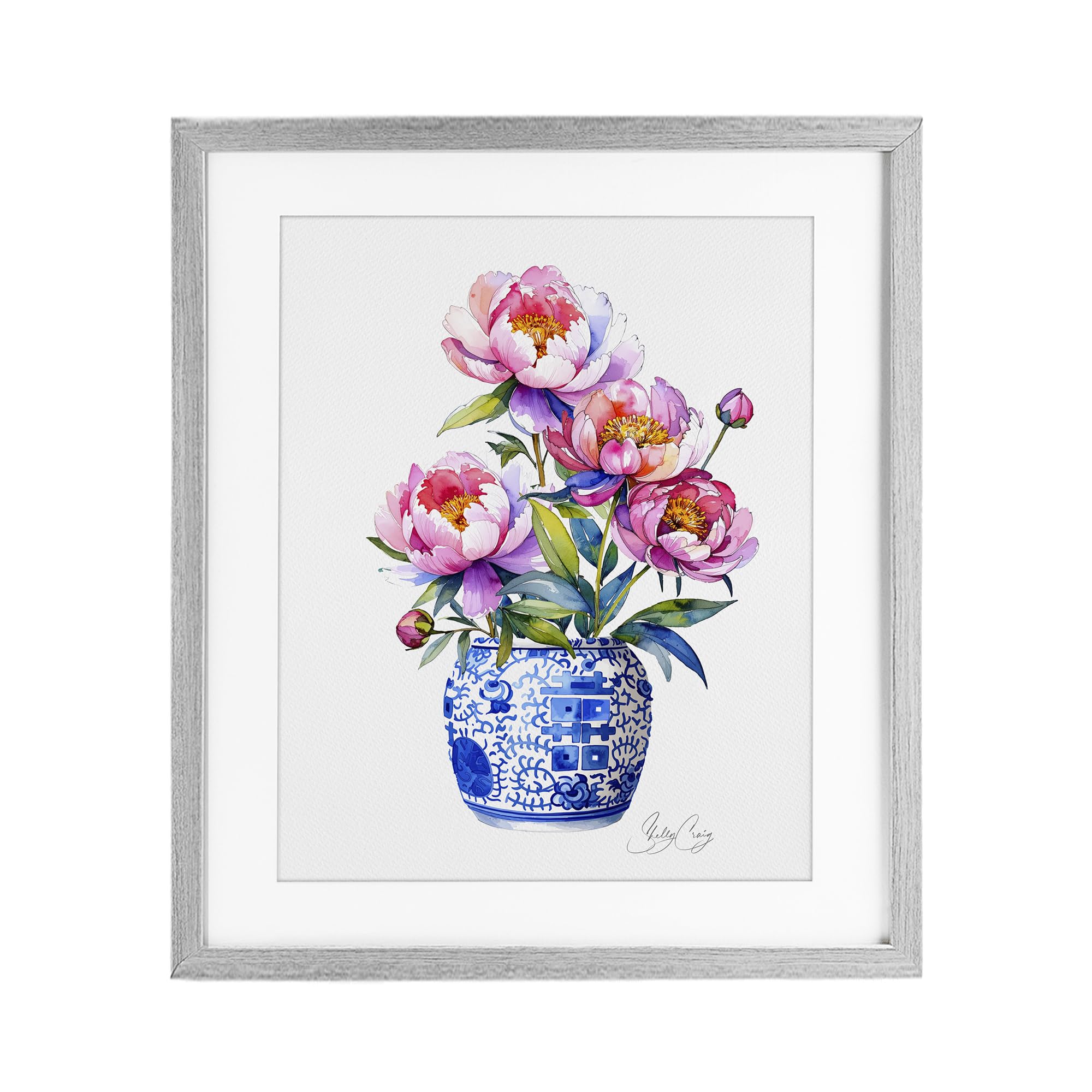Stupell Industries Farmhouse Gray (Textured) 'Blue Dynasty Blooms'| Framed Print Under Glass