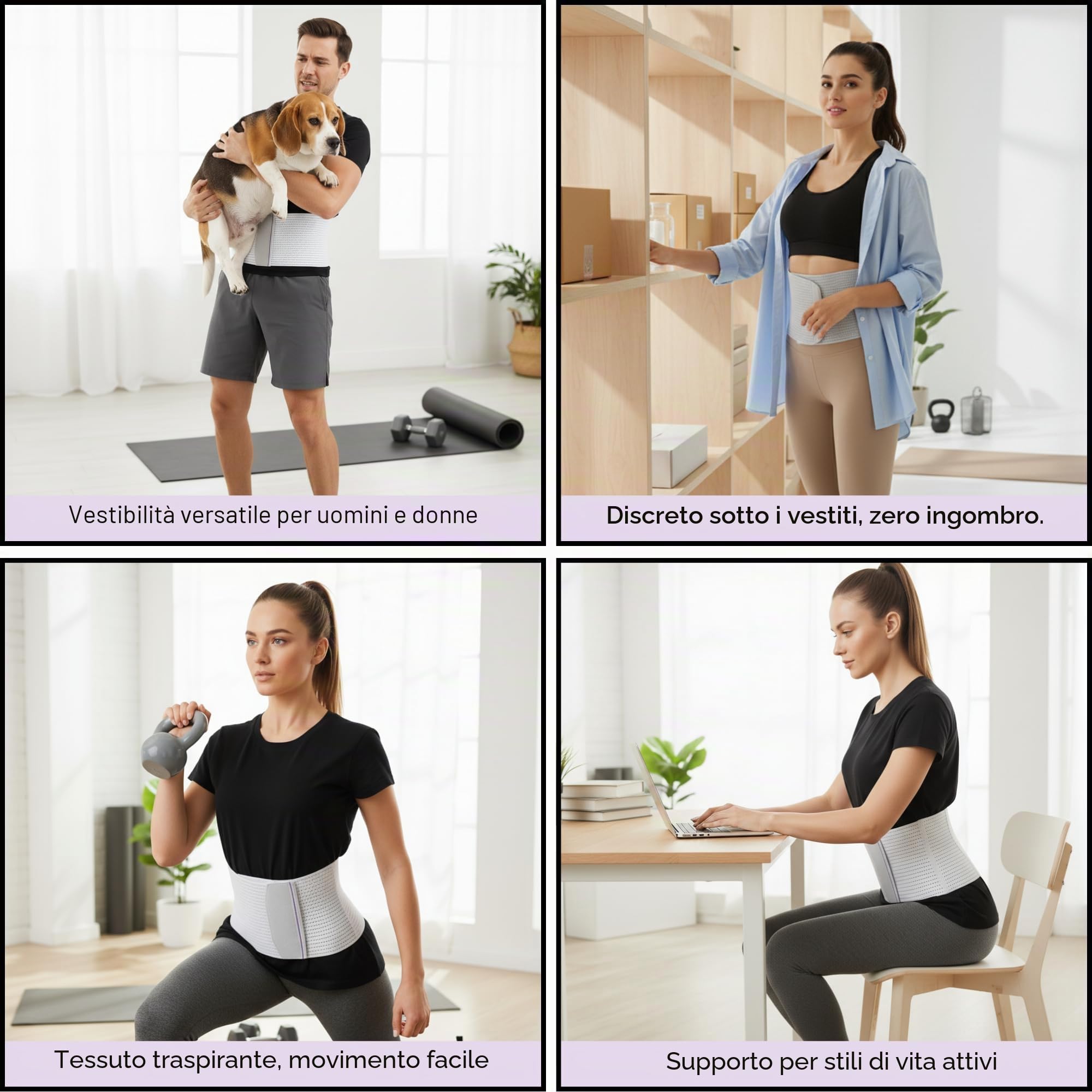 Fascia Riduttrice Lombare e Addominale – Cintura Regolabile e Traspirante per Supporto alla Schiena e Correzione della Postura – Discreta per Uomo e Donna – Ideale per Sport, Lavoro e Uso Quotidiano