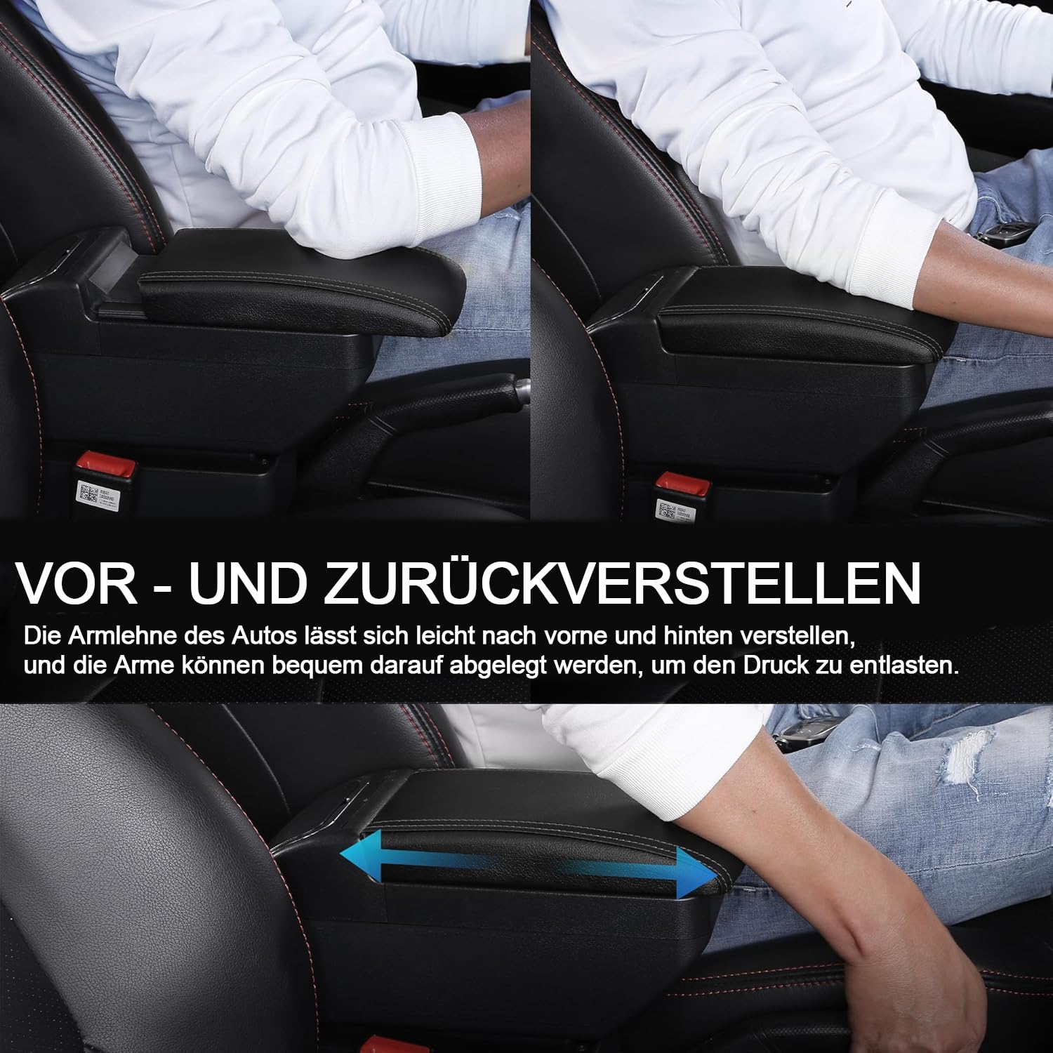 Auto Armlehne für Suzuki Ignis 2016-2024 Doppelschicht Mittelkonsole Große Aufbewahrungsbox mit 4 USB-Ladeanschluss Becherhalter Zubehör Schwarz