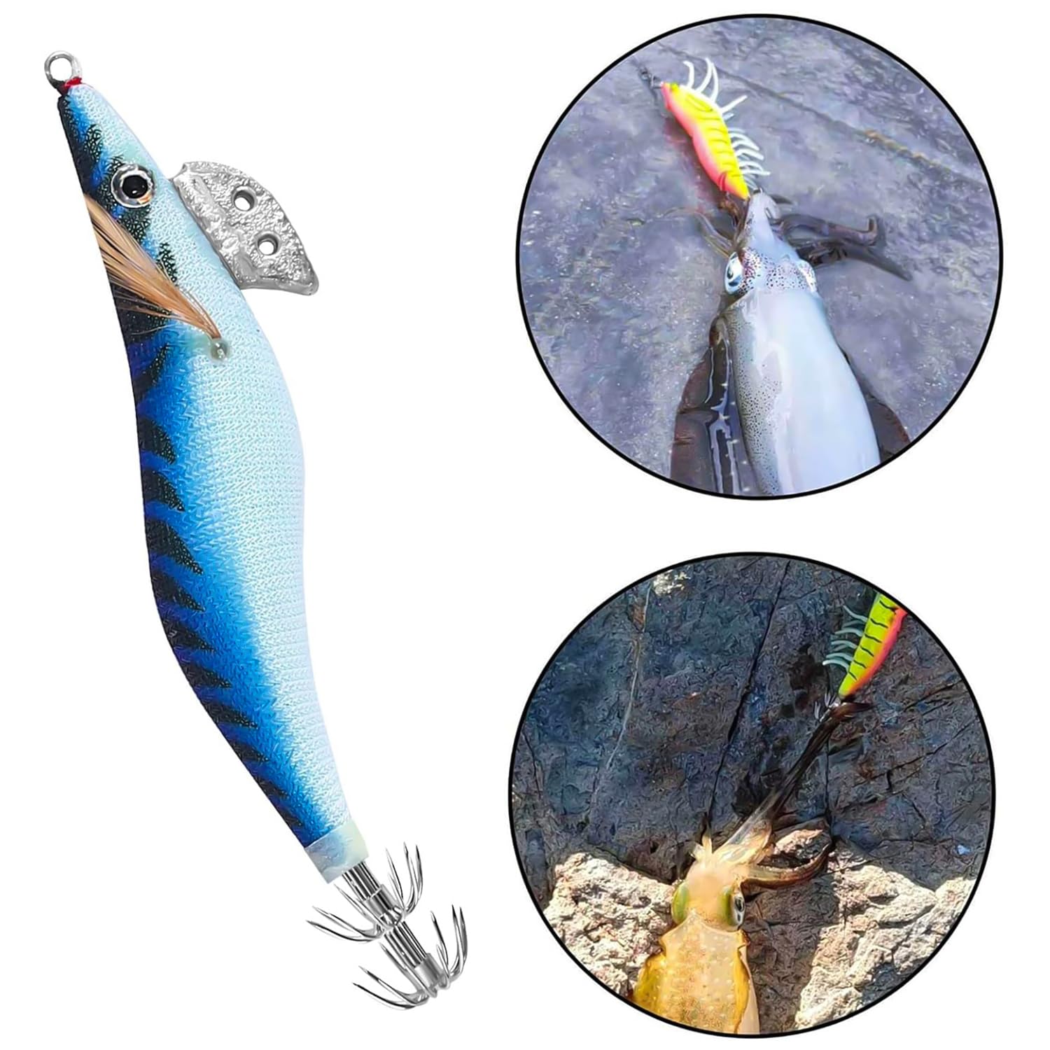 MagiSel Esche luminose pesca seppie, 4 Pcs esca per la pesca di calamari polpo esca per gamberetti, Ami per calamari di gamberetti, Esca per calamari di gamberetti, Esca per gamberetti esche