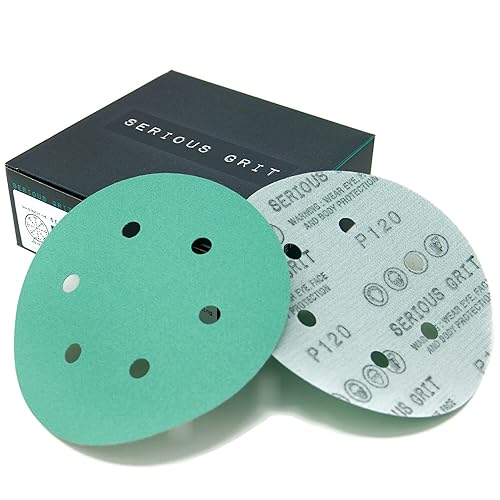 Serious Grit - Discos de lijado de grano 120 de 6 pulgadas y 6 orificios - Discos de película de gancho y bucle resistentes - Papel de lija para