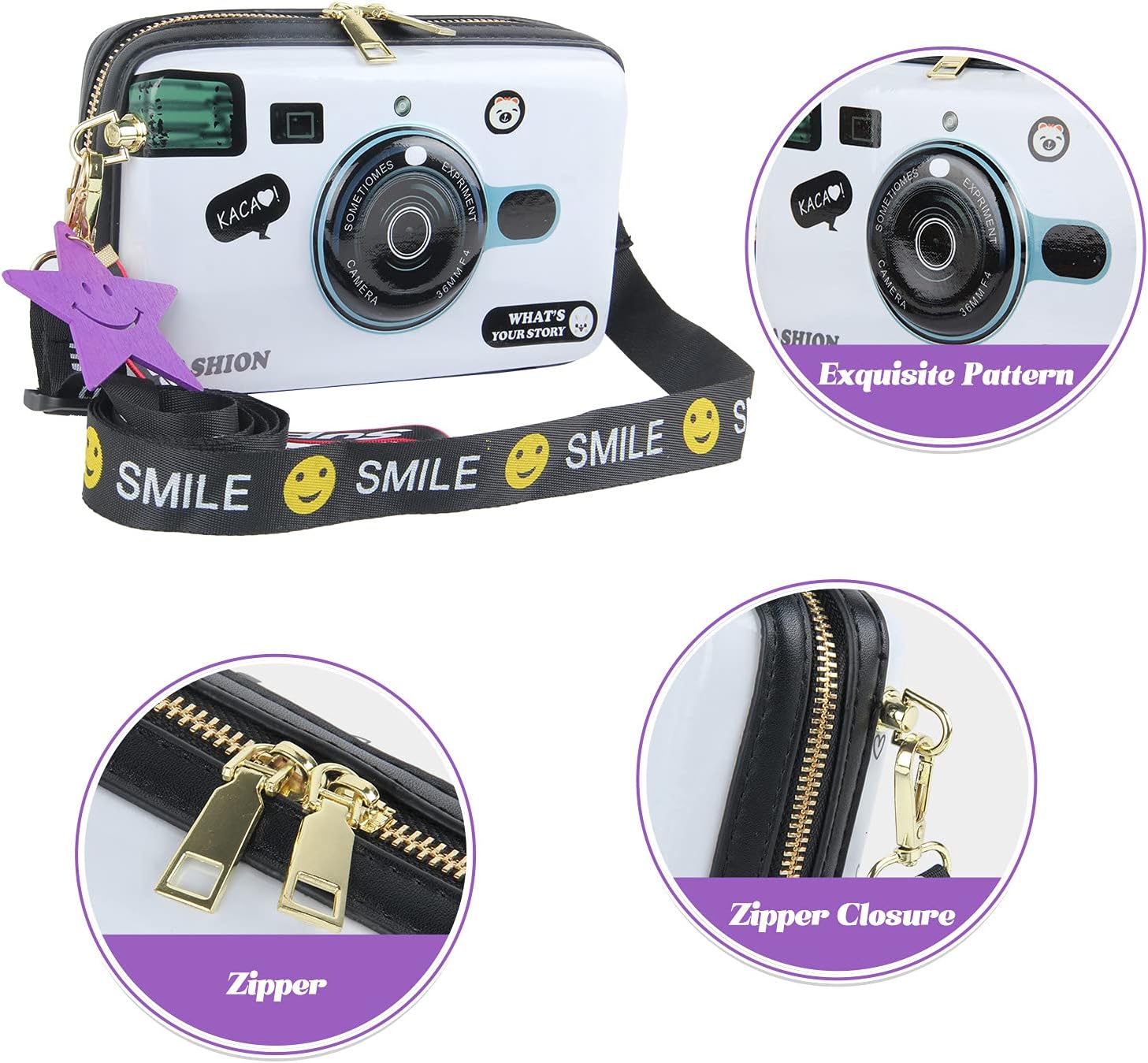 KUANG! Women Fashion Camera Shaped Crossbody Handbag PU Leather Vintage Shoulder Bag Novelty Clutch Box Purse - Image 5