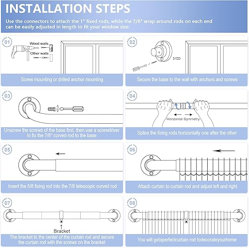 Miniatura 7 de Paquete de 2 barras de cortina envolventes doradas, barras de cortina doradas para ventanas de 28 a 48 pulgadas (2.3 a 4 pies), barra de cortina