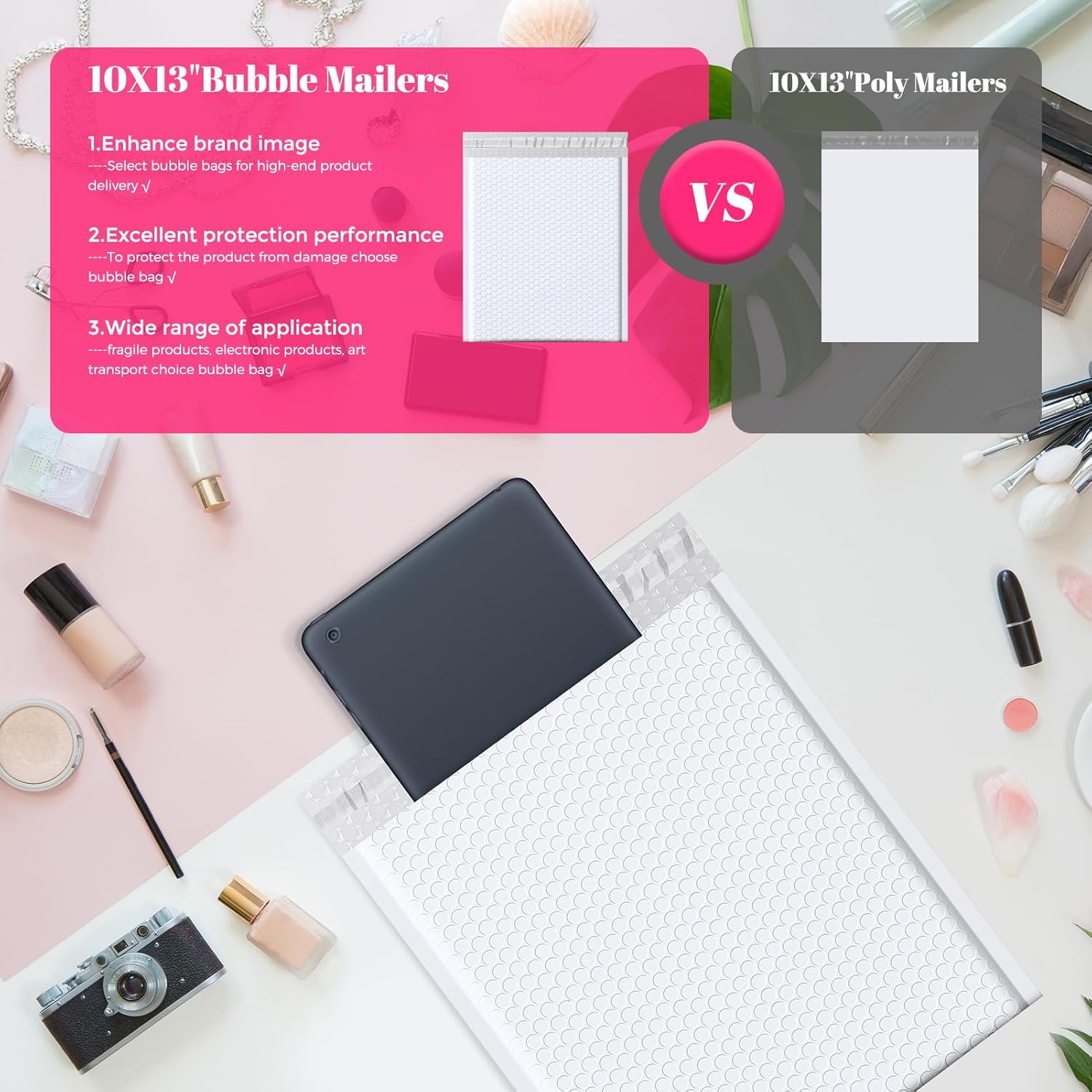 Metronic Bubble Mailer 10x13" White 40 Pack, Poly Padded Envelopes Waterproof Shipping Bags for Clothing, Self Seal Cushioning Mailers for Shipping Books, Jewelry, Makeup Supplies