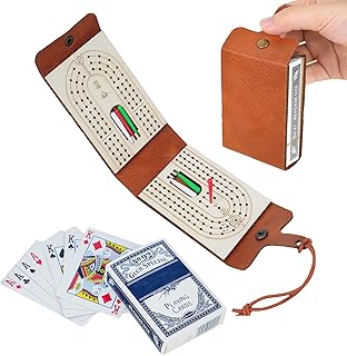 Travel Cribbage Board Game Set Portable Travel Games Includes Storage Space 6 Pegs 1 Deck of Cards and Instructions Classic Family Cribbage Game Ideal for Family Fun and Entertaining
