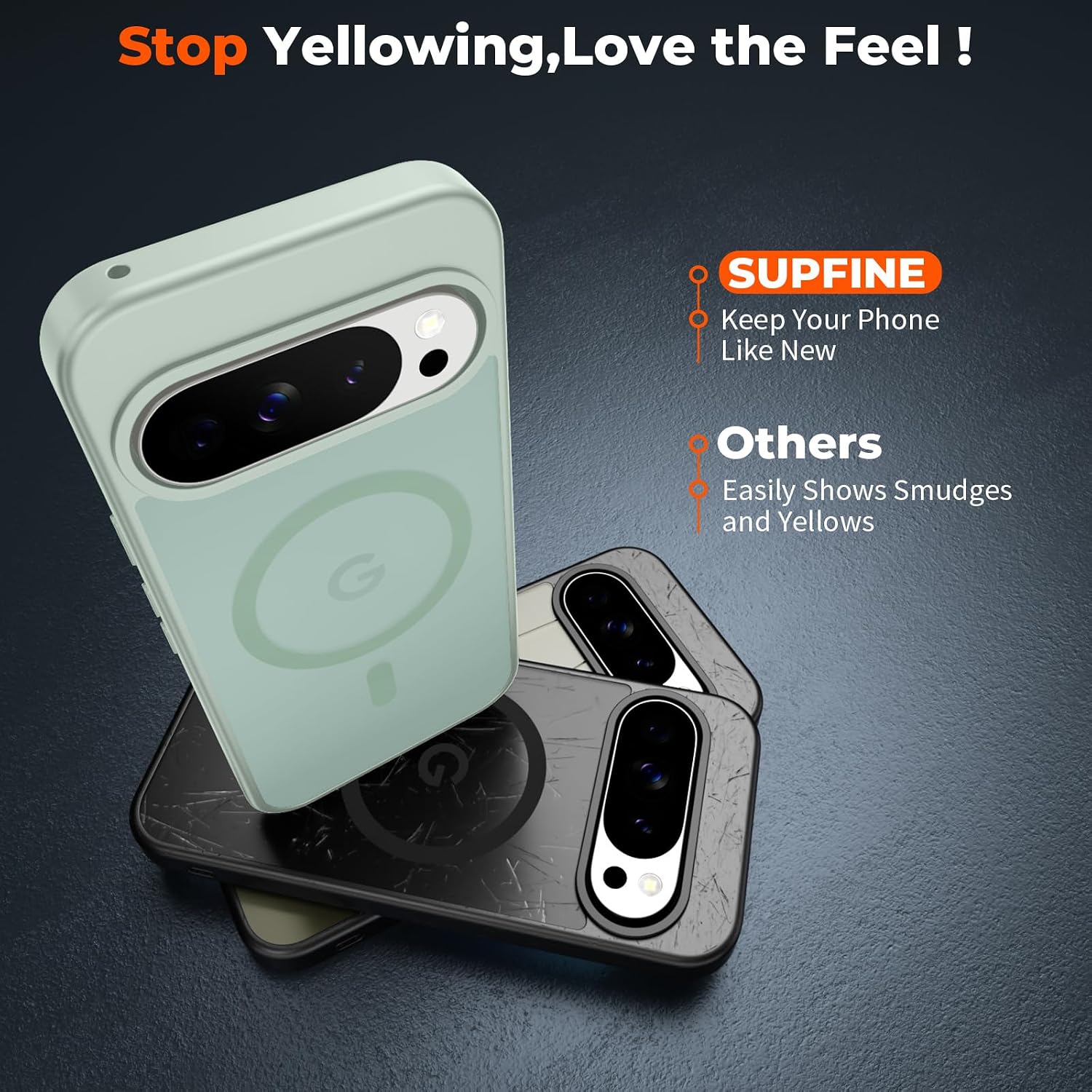 SUPFINE Magnetic for Google Pixel 10 Pro XL Case with Screen Protector, (Built-in Magnets) ((Military Grade Drop Protection) Slim Translucent Shockproof Phone Case,Light Green