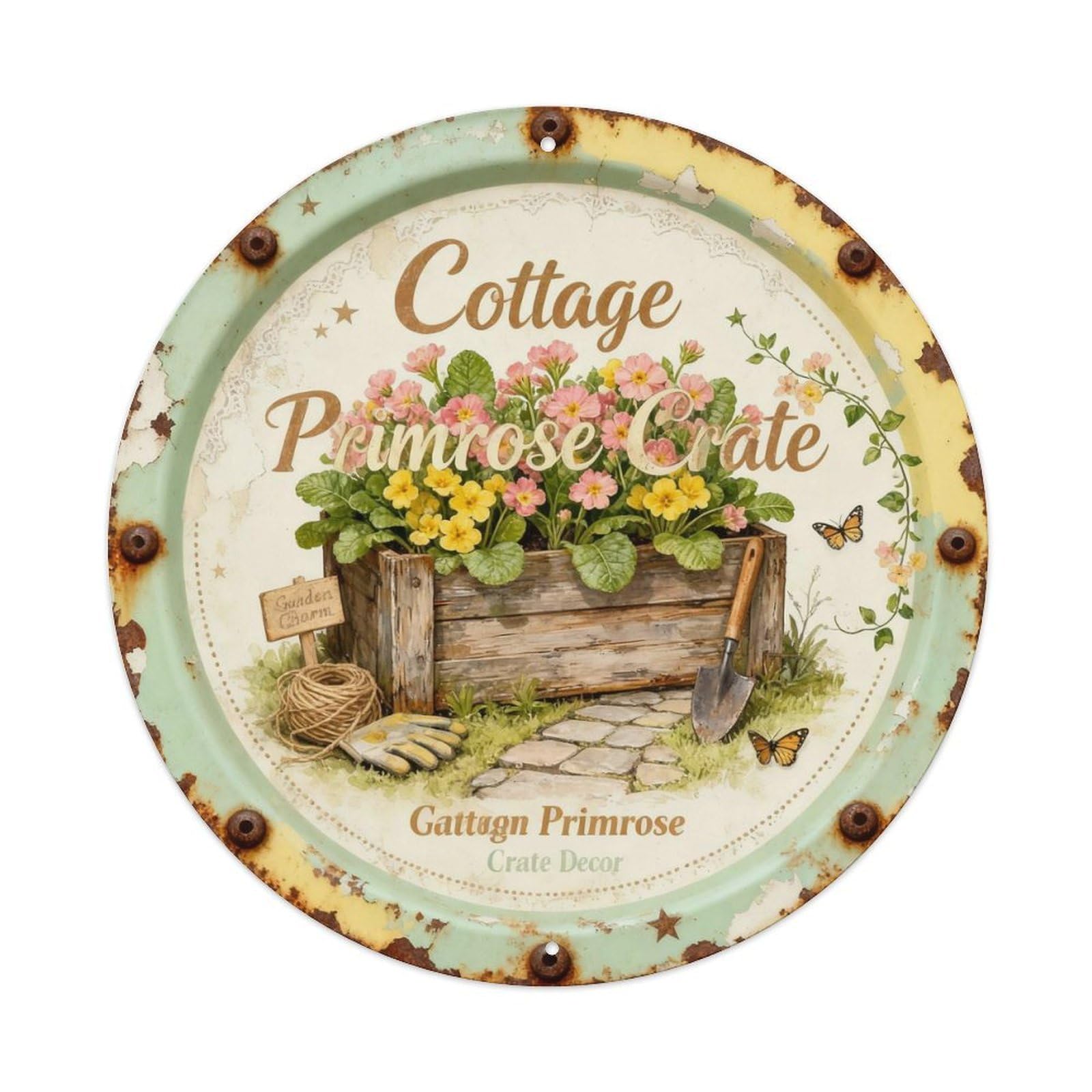 Cottage Primrose Crate Metal Tin Sign Plaque