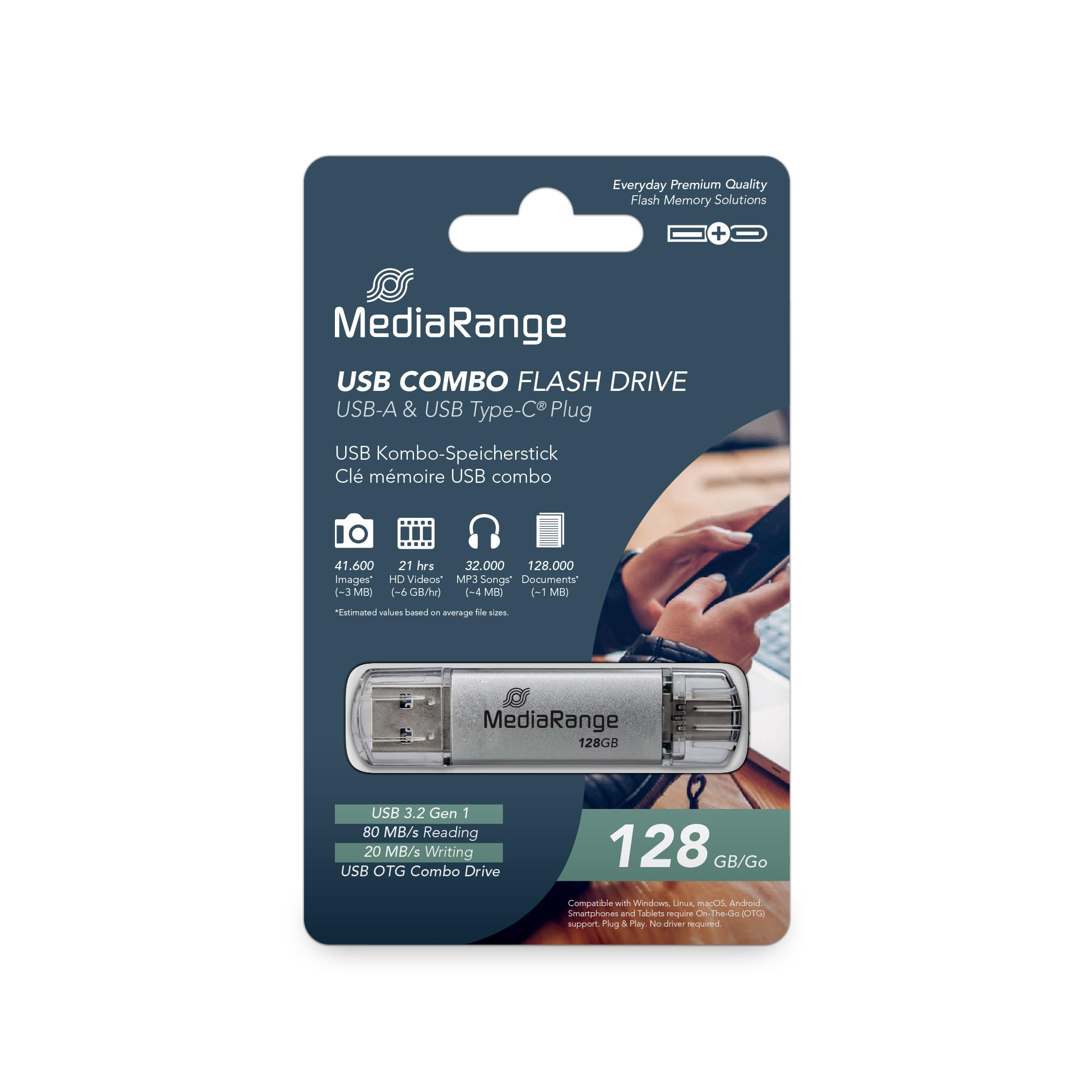 Clé USB 3.0 et USB-C MediaRange 128 Go double connectique - 9