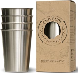 Caveman Premium Heavy Stainless Steel Cups For Kids & Toddlers. Safe Rimless 8oz 4Pack