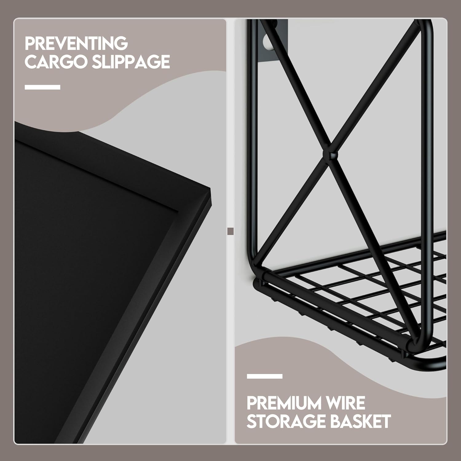 Floating Bathroom Shelves with Wire Storage Basket, Wall Mounted Shelf Over Toilet, 3+1 Tier Wall Decor Small 15.7 Inch Set of 3(Black)