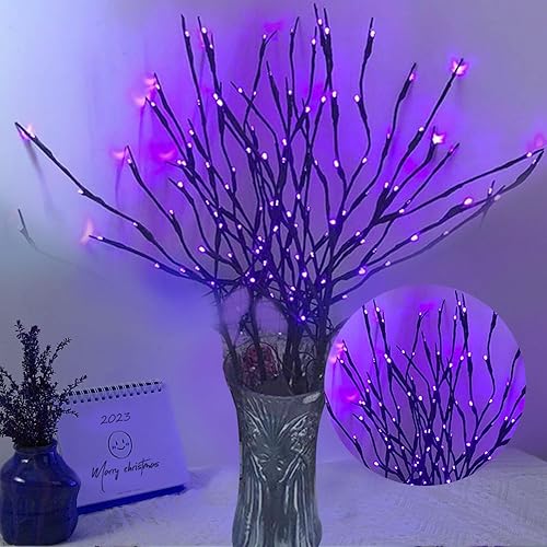 Miniatura 13 de DK177 Paquete de 2 luces LED de rama, funciona con pilas, jarrón de rama iluminado, sauce, artificial, ramita de 30 pulgadas, 20 LED para decoración