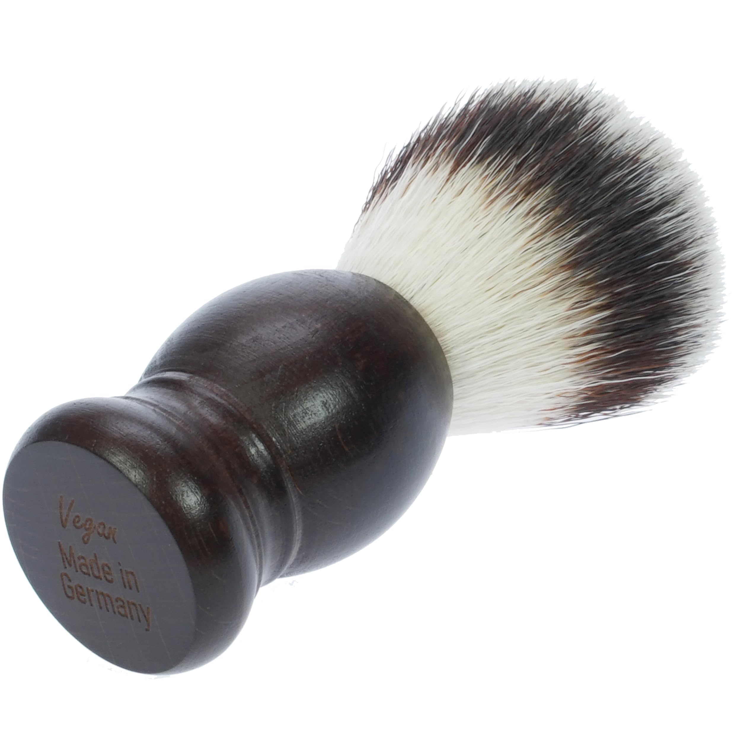 Pennello da barba in setole sintetiche: pennello da barba vegane con manico in legno di faggio scuro, pennello da barba vegano, pennello da barba sintetico