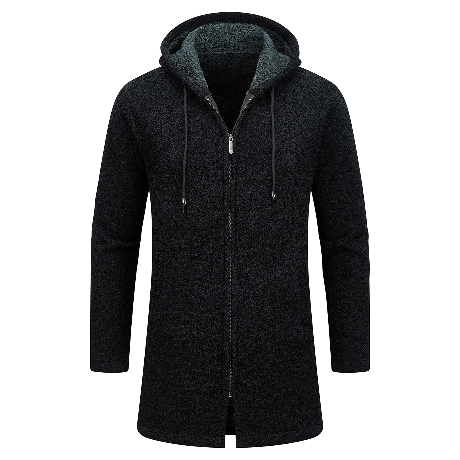 KUDORO Cardigan Homme Long à Capuche Zippé Pull Cardigan en Tricot Hoodie Épais et Décontractée Chandail Sweats à Capuche