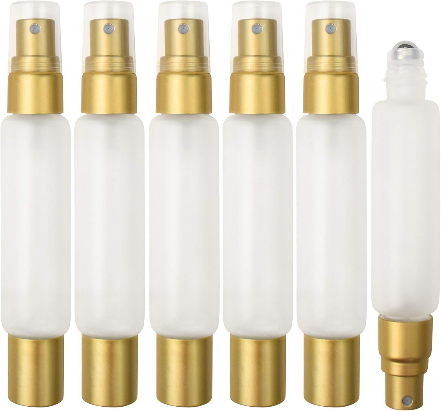 6-Pack Frosted Clear Glass Bottles with Dual Ends – Sprayer & Roller Tops – Leakproof, Quality Essential Oil & Perfume Bottles with Elegant Gold Accents – Refillable Custom Blend Containers 6-Pack Frosted Clear Glass Bottles with Dual Ends – Sprayer & Roller Tops – Leakproof, Quality Essential Oil & Perfume Bottles with Elegant Gold Accents – Refillable Custom Blend Containers
