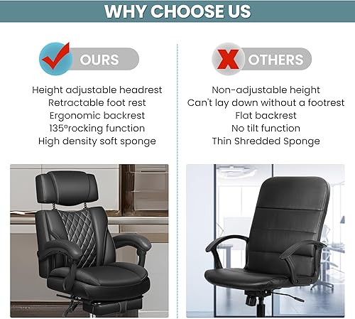 Miniatura 9 de Silla de oficina ejecutiva, sillas de juegos con reposapiés, silla de escritorio de oficina en casa, sillas ergonómicas para computadora con soporte