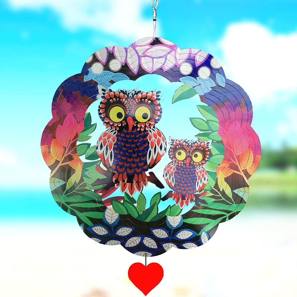 Owl Wind Spinners for Yard and Garden Art Ornaments Outdoor 3D Stainless Steel Metal Wind Sculptures & Spinners Decorations Kinetic Hanging Decor Gifts Clearance for Outside Indoor Backyard Patio