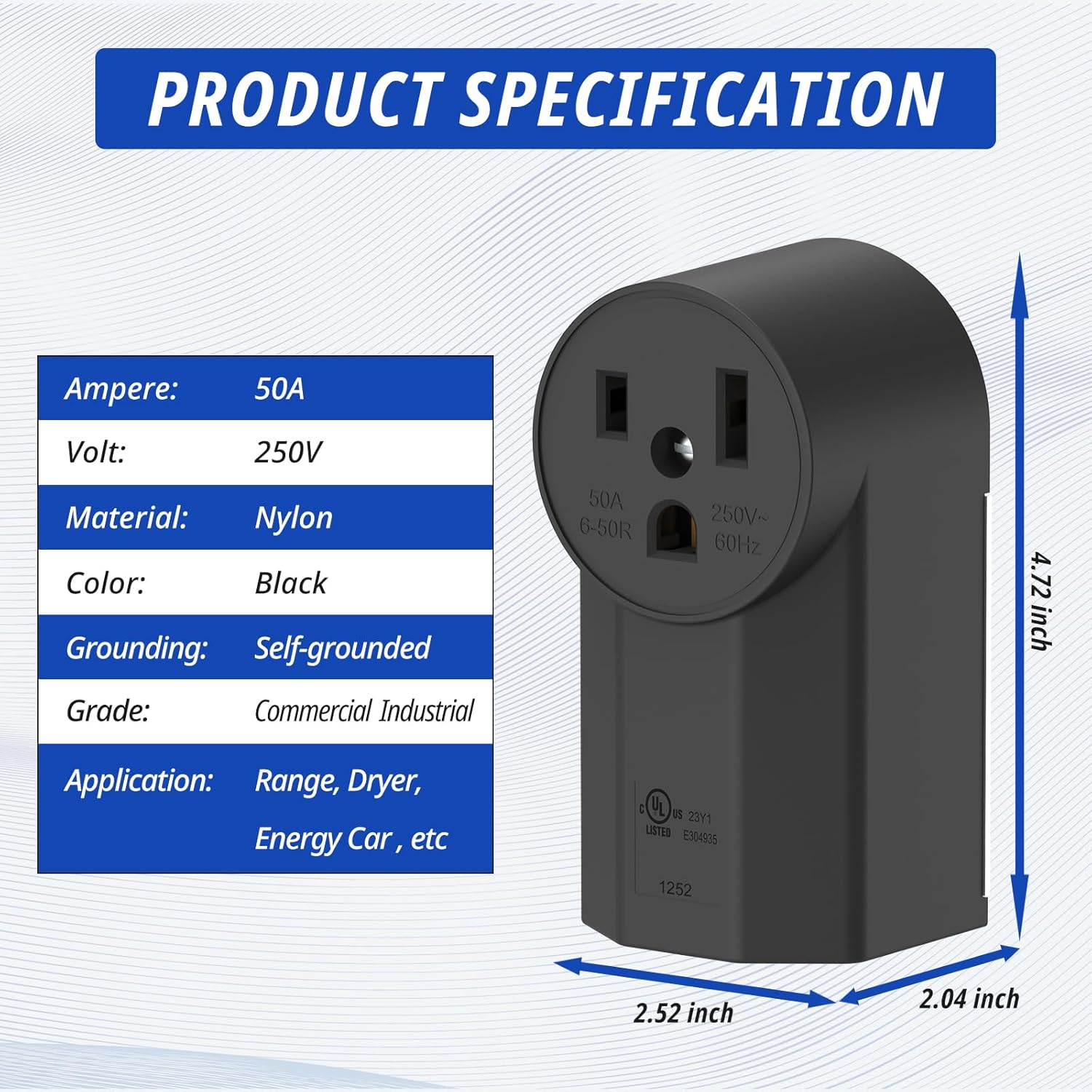 ThunderWay NEMA 6-50R Receptacle 50 Amp 2-Pole 3-Wire Surface Mount Power Receptacle 250V 50A UL Listed, Black (NEMA 6-50R)