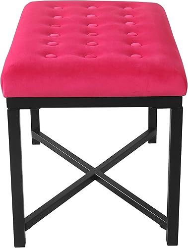 Miniatura 3 de Homepop Decoración del hogar  Banco otomano tapizado de terciopelo  Banco otomano para sala de estar y dormitorio, rosa oscuro