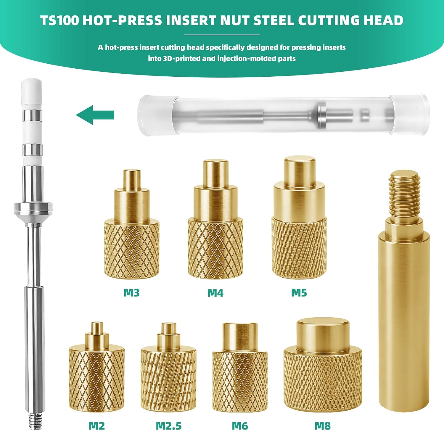 Heat Set Insert Tool Tips M2 M3 M4 M5 M6 M8 with Curved Tweezers