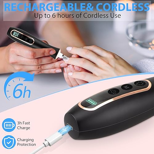 Miniatura 3 de Kit profesional de manicura y pedicura, juego de lima de uñas eléctrica inalámbrica, máquina de taladro de uñas con luz LED de 360 con pantalla LCD,