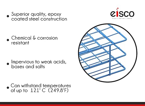Miniatura 2 de EISCO Estante de tubo de ensayo de alambre de acero recubierto de epoxi azul, 80 agujeros, diámetro exterior permitido de tubos 0.866-0.984 in o