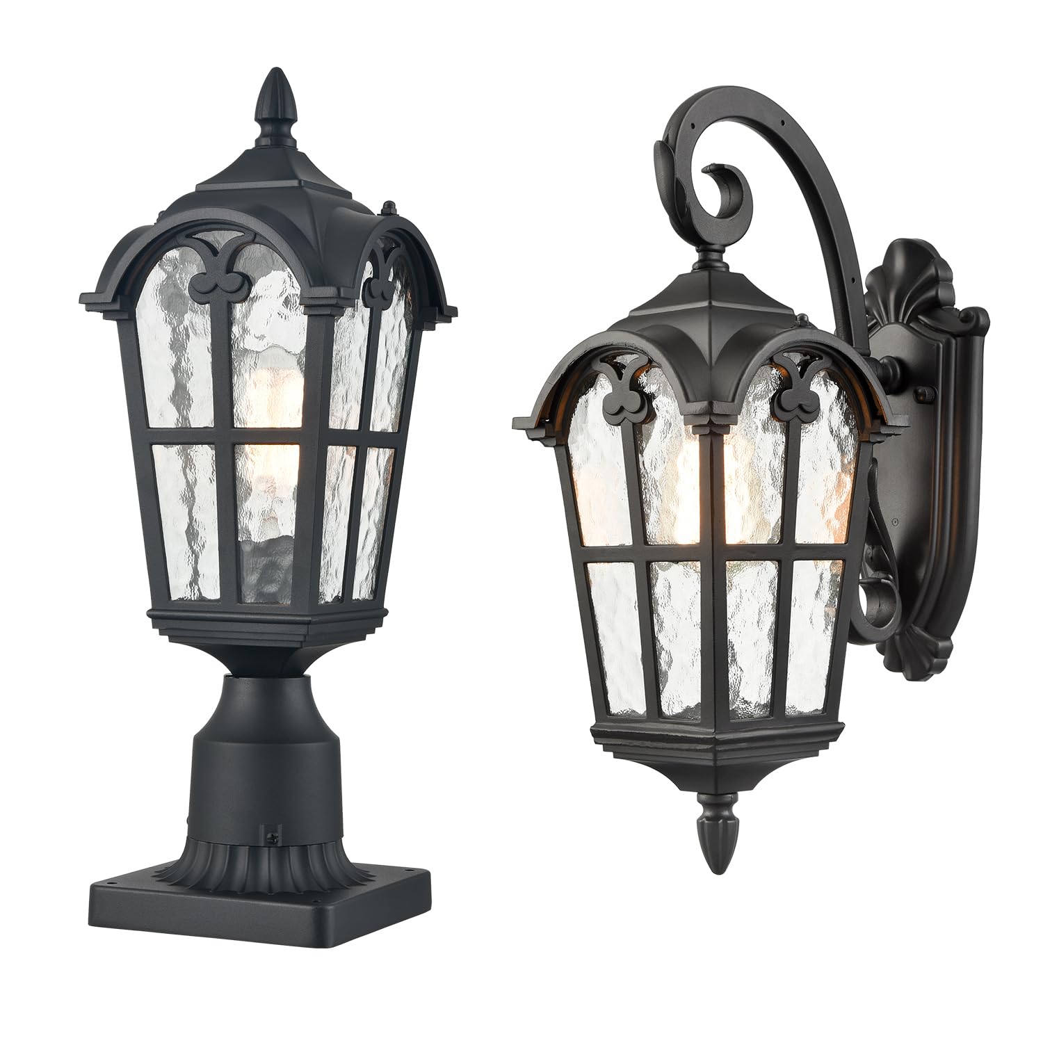 Outdoor Wall Sconce Lantern and Post Light Black Lantern with Glass Shade