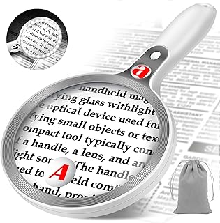 Large Magnifying Glass with Lights,10X 25X 45X Handheld Lighted Magnifier, 5.5in Page Magnifier 36 LED Lights, Magnifying Glass for Reading Small Prints & Low Vision Seniors Gray
