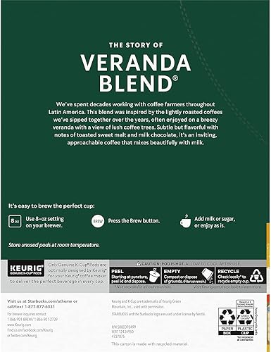 Vista 67 de Starbucks Cápsulas de café K-Cup, café tostado ligero Starbucks, mezcla Veranda, 100% arábica, 1 caja (40 cápsulas en total)