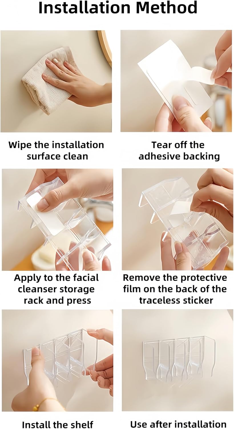 2pcs Punch-Free Storage Rack Toiletries Clips Self Adhesive Wall Mounted for Toothpaste Facial Cleanser Cosmetics Skincare, Free Stand Desktop Bathroom Kitchen Toilet Organize Rack (White)