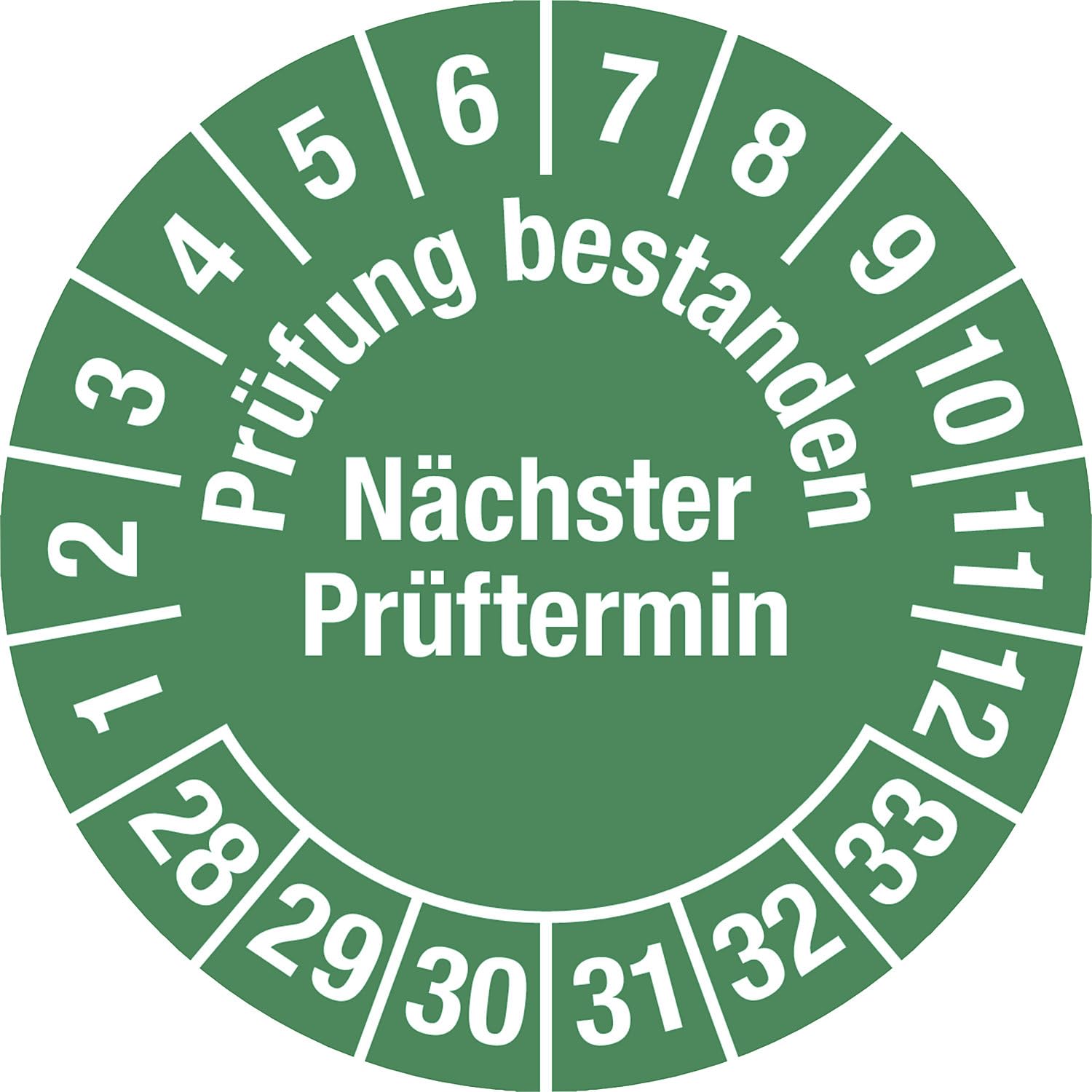 kaiserkraft | Prüfung bestanden | Dokumentenfolie, Ø 30 mm, VE 10 Stk, 28 - 33, grün