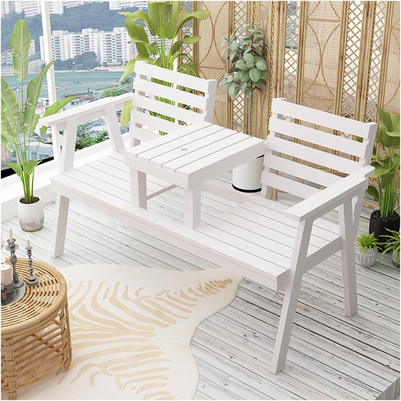 Outdoor Benches Weatherproof, Wooden Bench Outdoor, Park Bench, Sturdy and Durable, Easy to Assemble, and Suitable for Courtyards, Patios, Lawn Gatherings.(White)