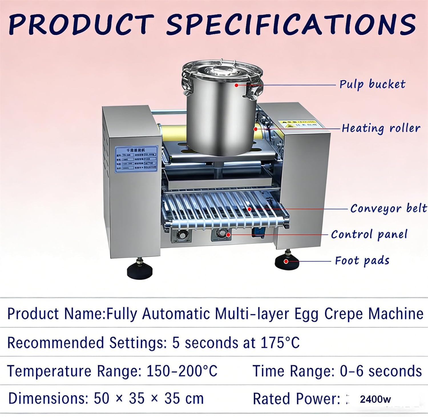 Automatic Cake Layer Machine, Layered Cake maker 2200W Crepe Makerwith Conveyor Belt Adjustable Speed & Tem, Makes 6 or 8 Inch Mille Crepe 50X35X35 cm 6in