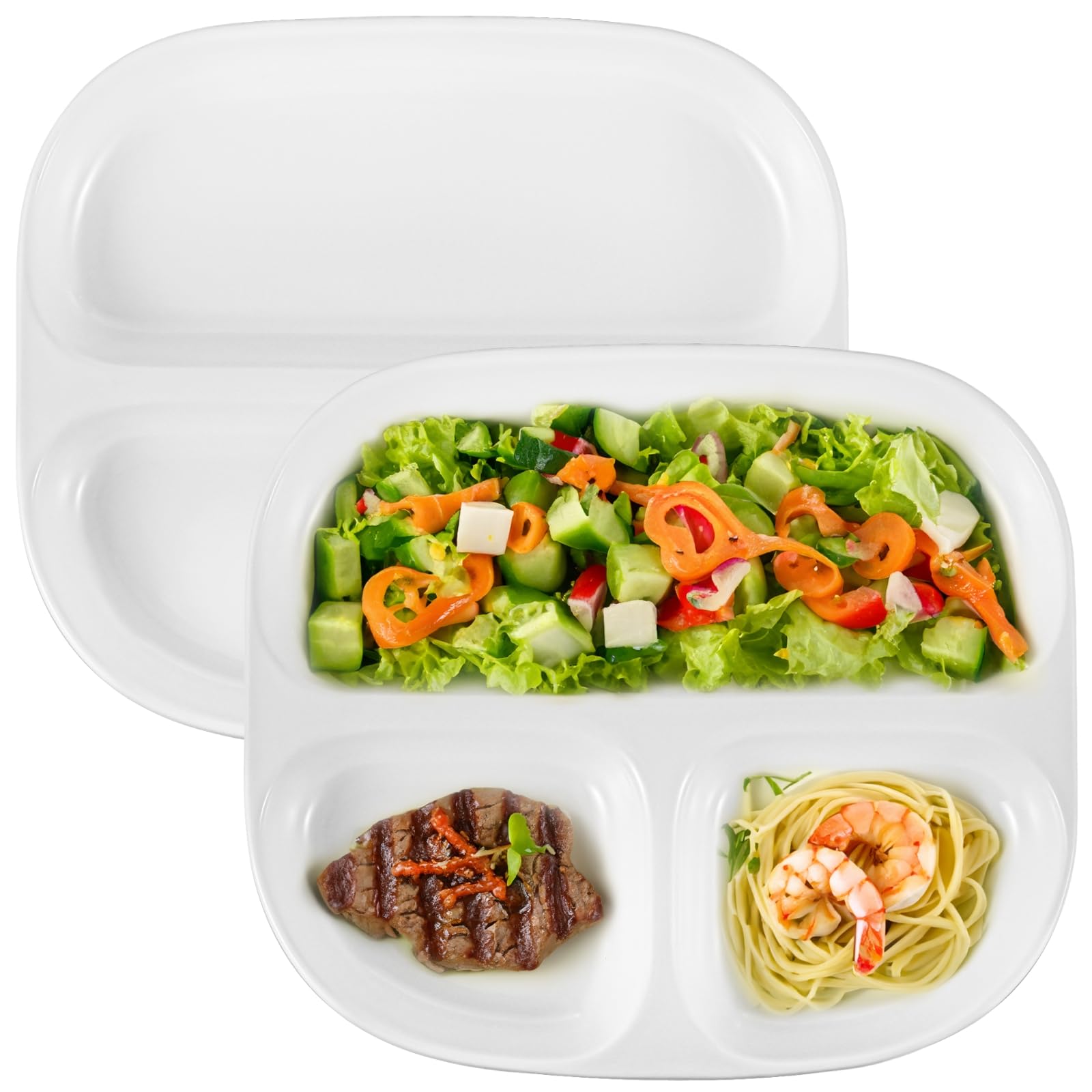 YOFAPA 2 Pcs Portion Control Plates, 8.5" Ceramic Divided Plates for Adults, Square Porcelain Dinner Diet Plates for Balanced Meals, White