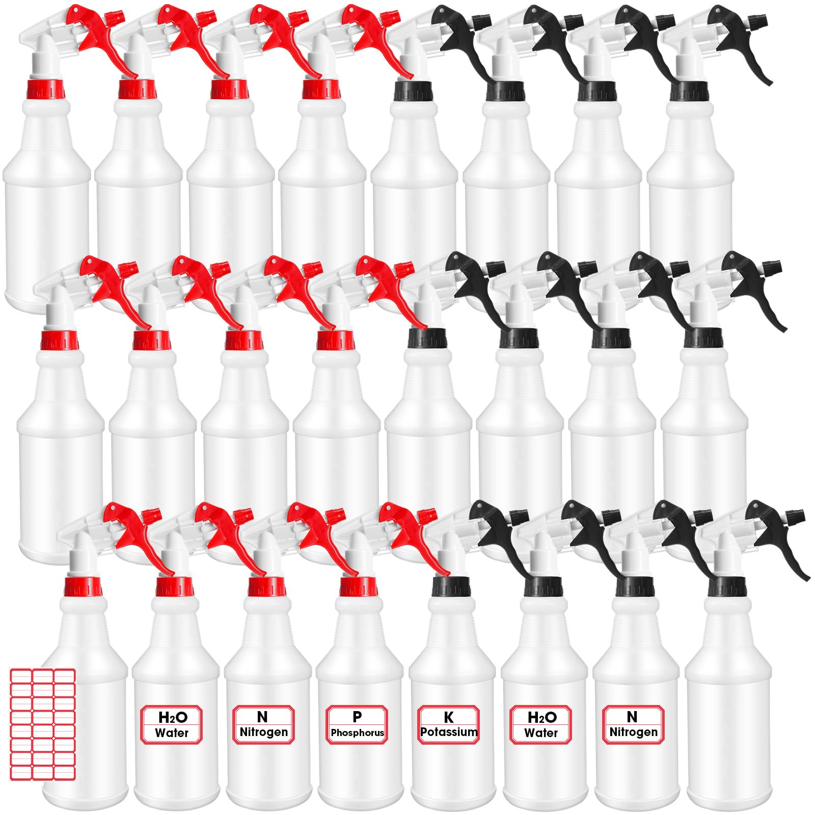 Gerrii 24 botellas de plástico de 24 onzas a granel, botellas vacías recargables para solución de limpieza, botella de spray de agua a prueba de fugas con boquilla ajustable y calcomanías suministros
