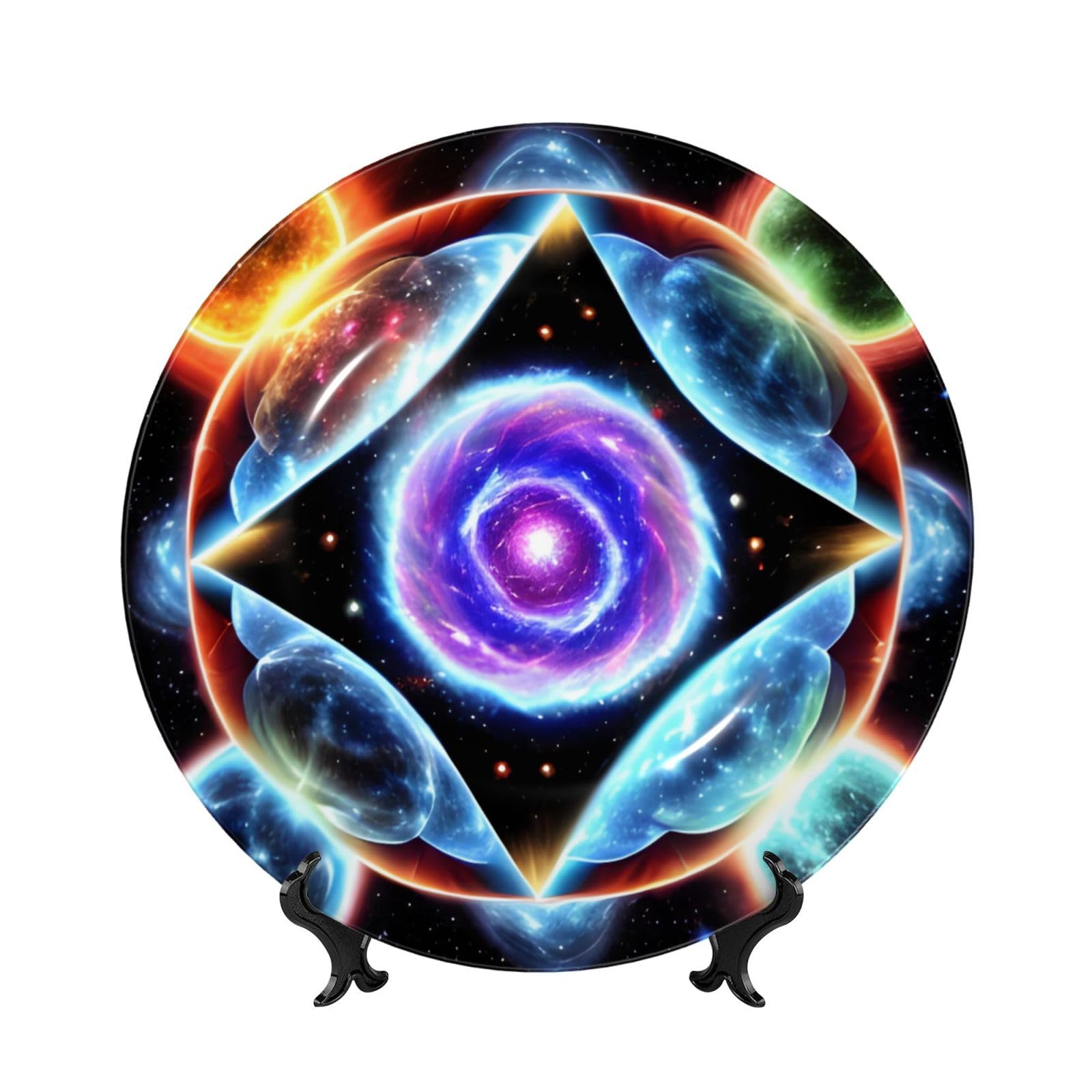 SXZVVBN Cosmic Stars Bone China Decorative Plate Art with Stand Removable Adhesive Hanging for Home Office 8in（20cm）