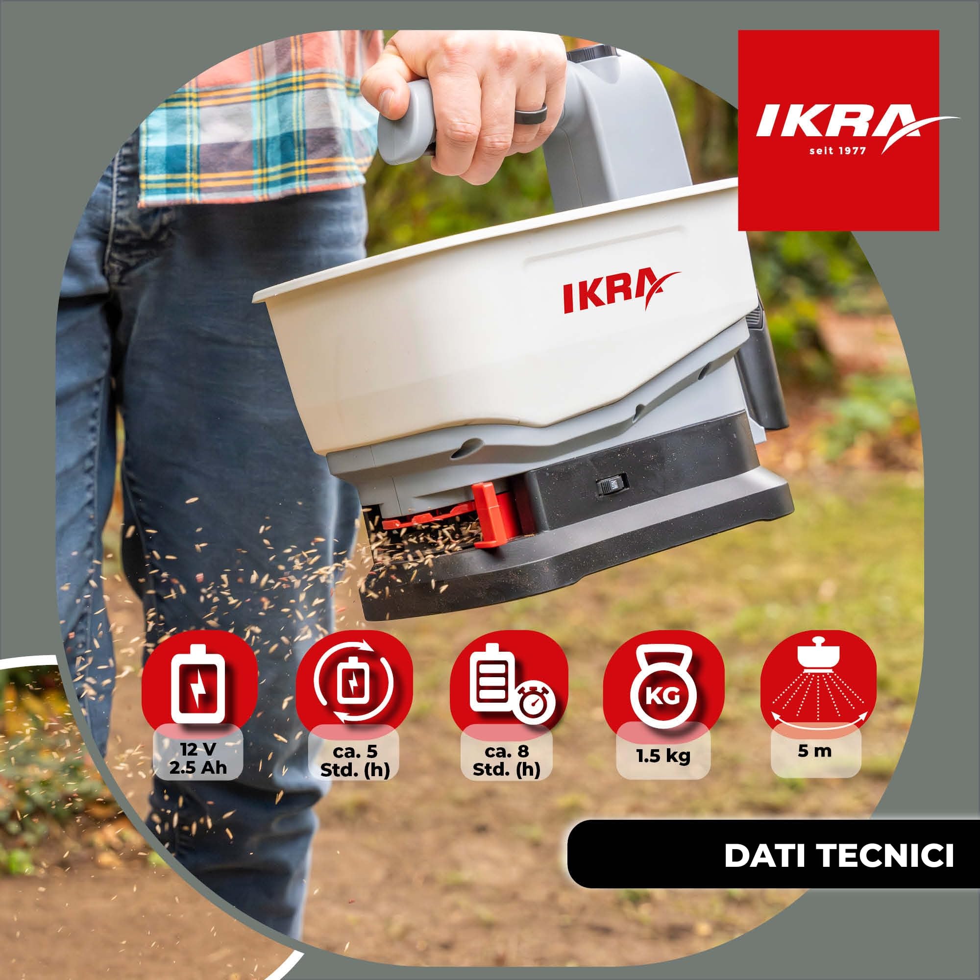 IKRA spargitore universale IAST 12, con batteria e caricabatterie inclusi