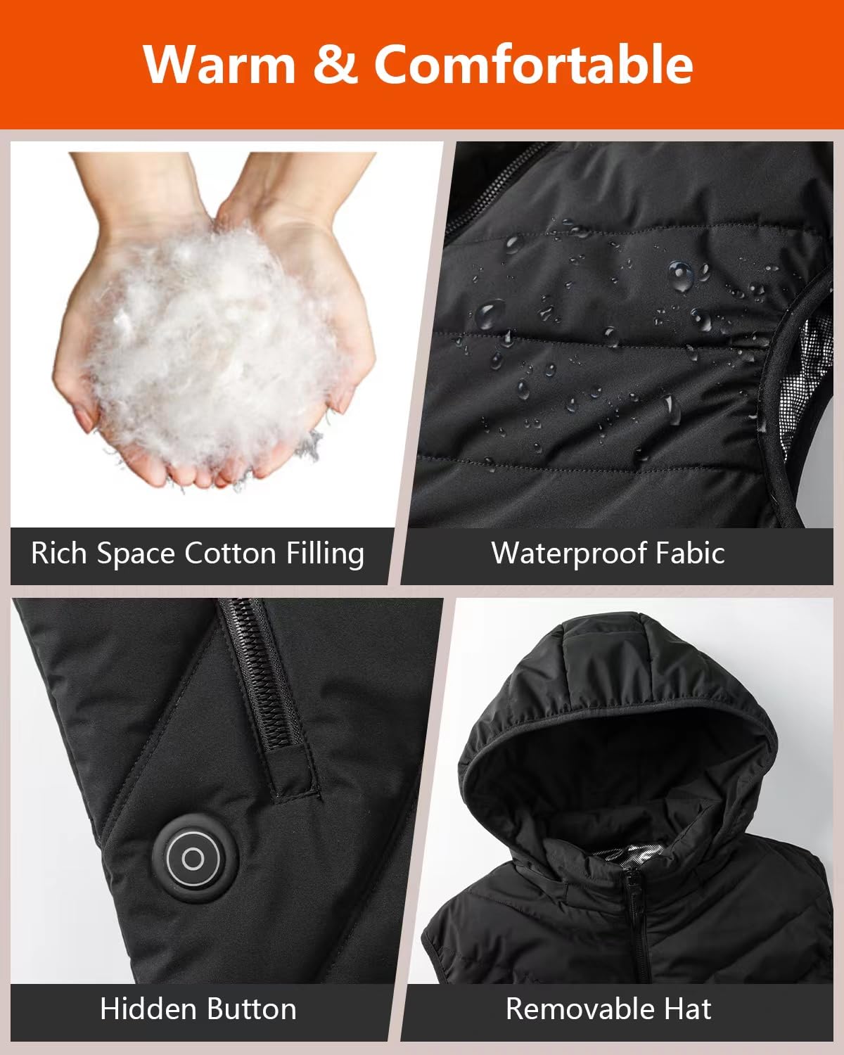Gilet Chauffant Homme et Femmes, Imperméable et Lavable Veste Chauffante Électrique avec 11 Zones de Chauffage,Chapeau Amovible,3 Niveaux de Température pour L'extérieur