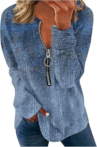 Camiseta de manga larga con cremallera de 14, blusa para mujer, estilo casual, para el otoño