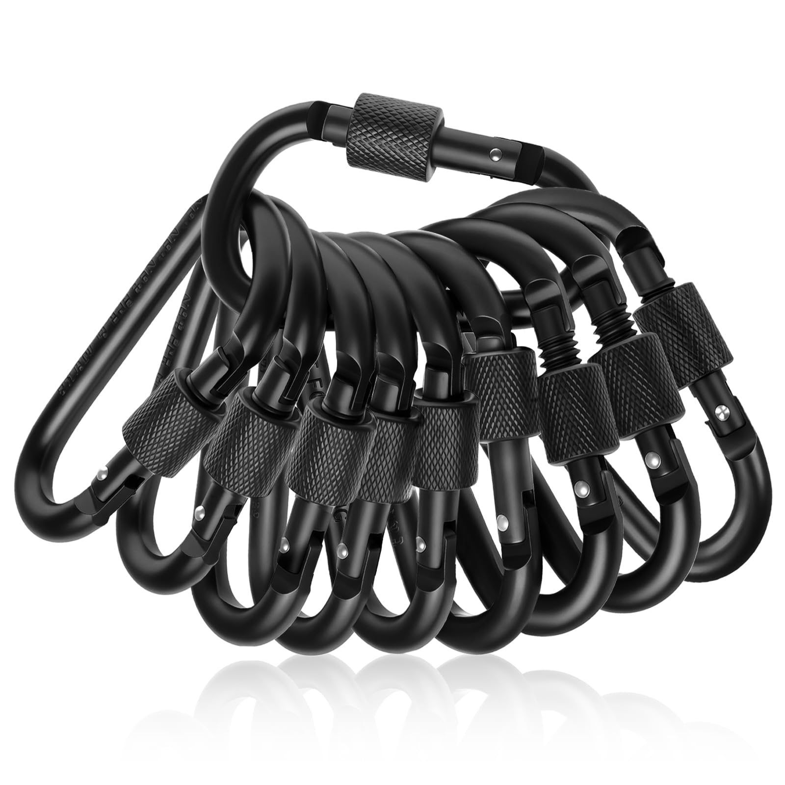 Flintronic 10PCS Locking Carabiner, Locking Carabiner Clips, Aluminum D Ring Carabiners, Keychain Carabiner Clip Hook for Camping Hiking Fishing Traveling (Black)