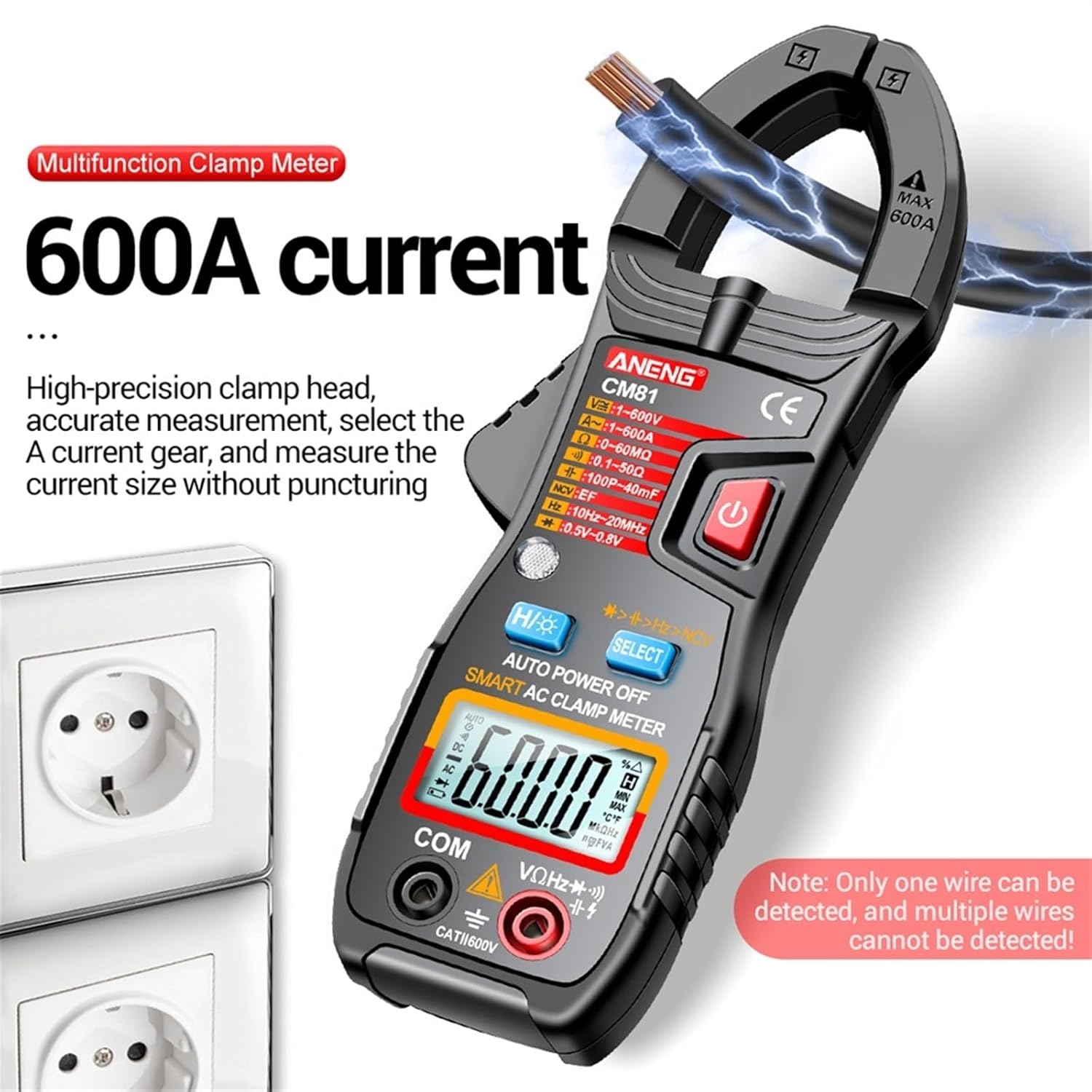 CM80/CM81 Digital Clamp Meter AC Current Multimeter Ammeter Voltage Tester Hz NCV Ohm Test Professional Multimeter Clamp(CM80 Black with Box)