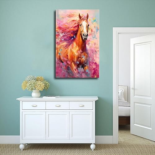 Miniatura 4 de Fyzuf Arte de pared de caballo pintura al óleo sobre lienzo, póster de caballo cubismo colorido de caballos lindos caballos estéticos, póster de