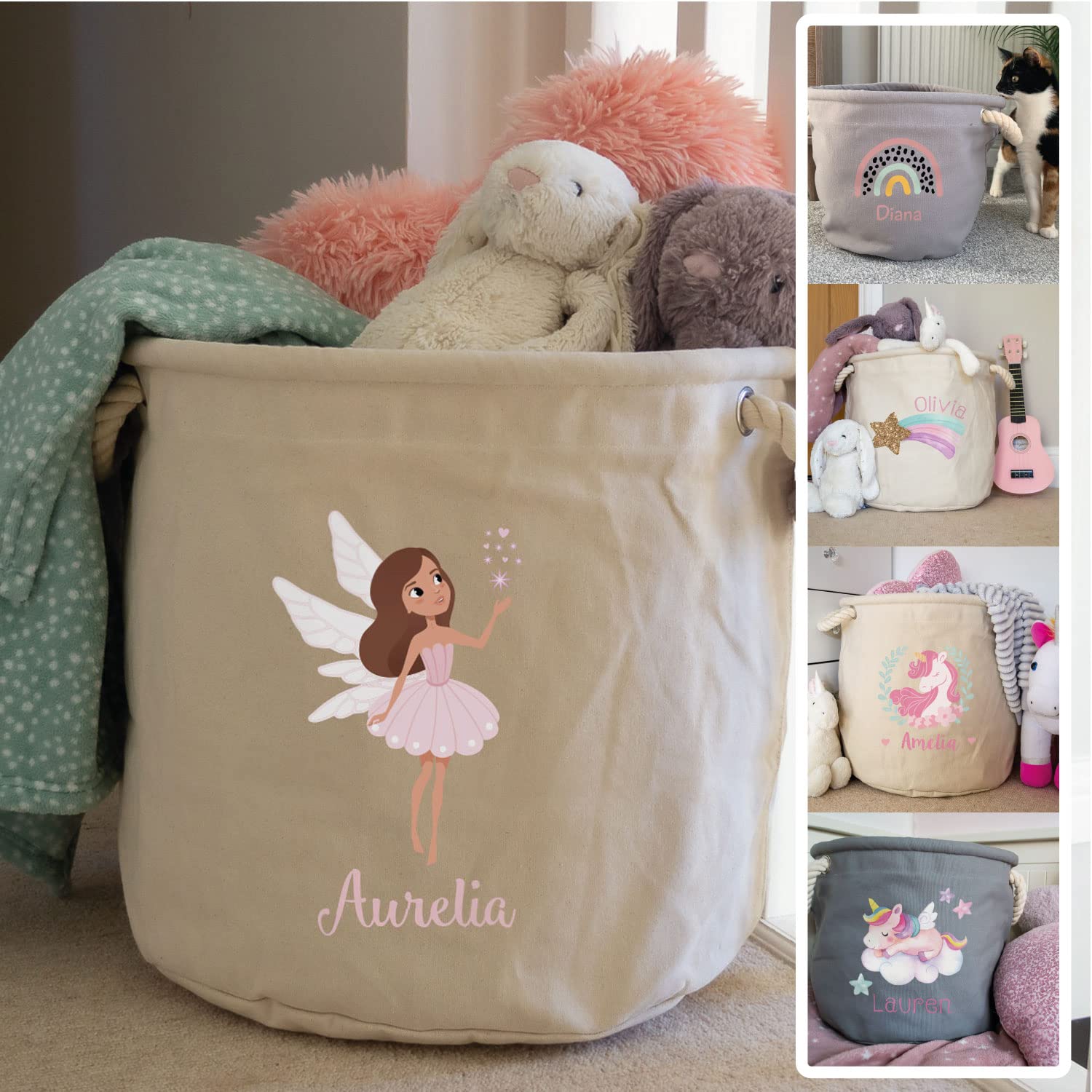 Panier à linge fées et rangement enfants petit format en coton Stickerscape