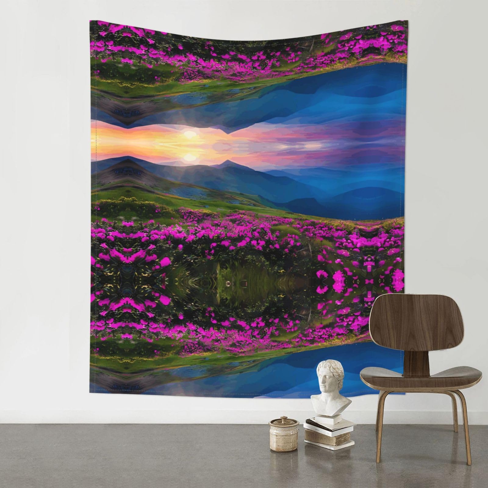 WHJSSF Nature Purple Flowers Meadow Mountain Scenic Prints 60x51in Wall Tapestry Bohemian Throw Blanket Dorm Decor Beach Picnic Cover