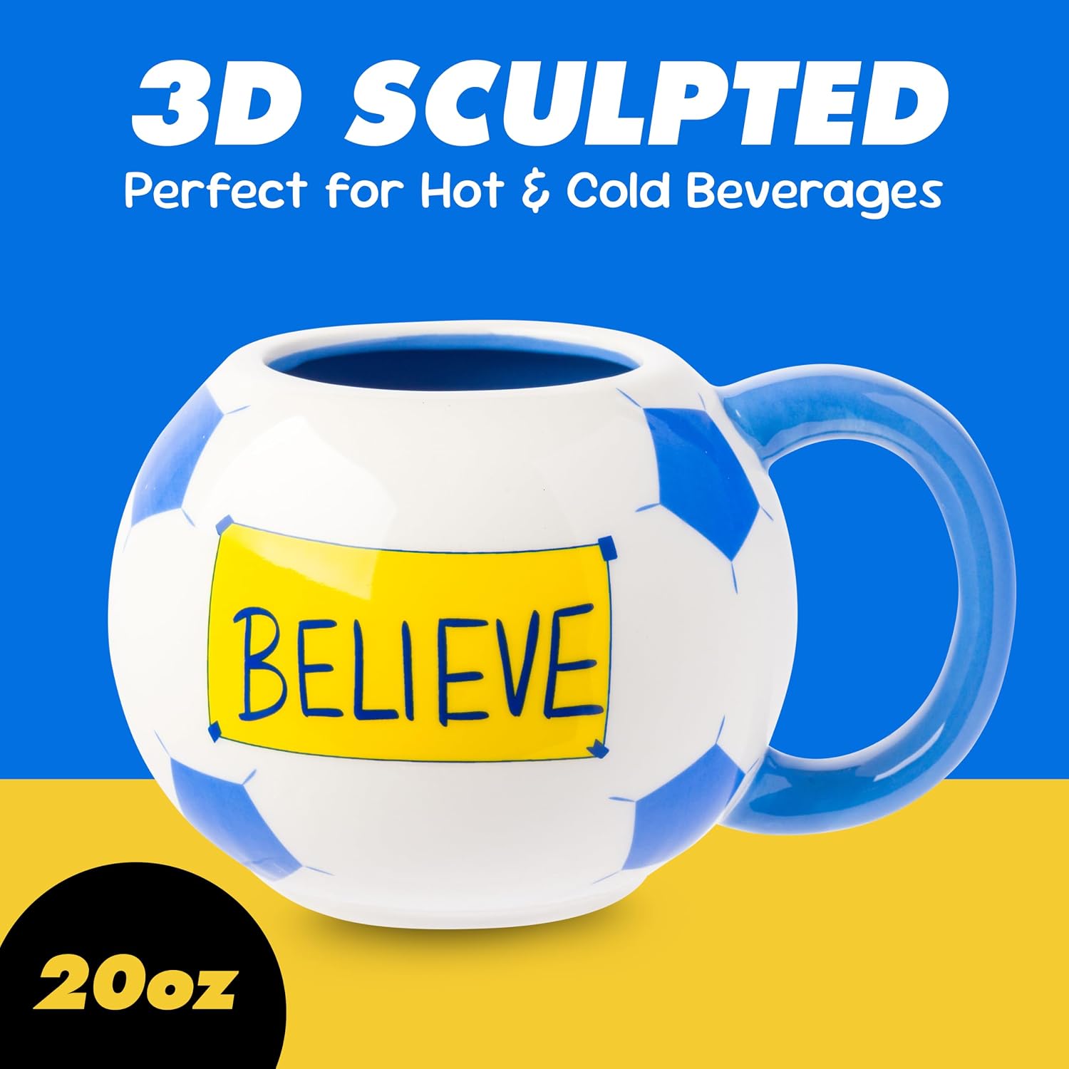 Silver Buffalo Ted Lasso Believe Soccer Ball, 3D Sculpted Mug, 20oz image 2