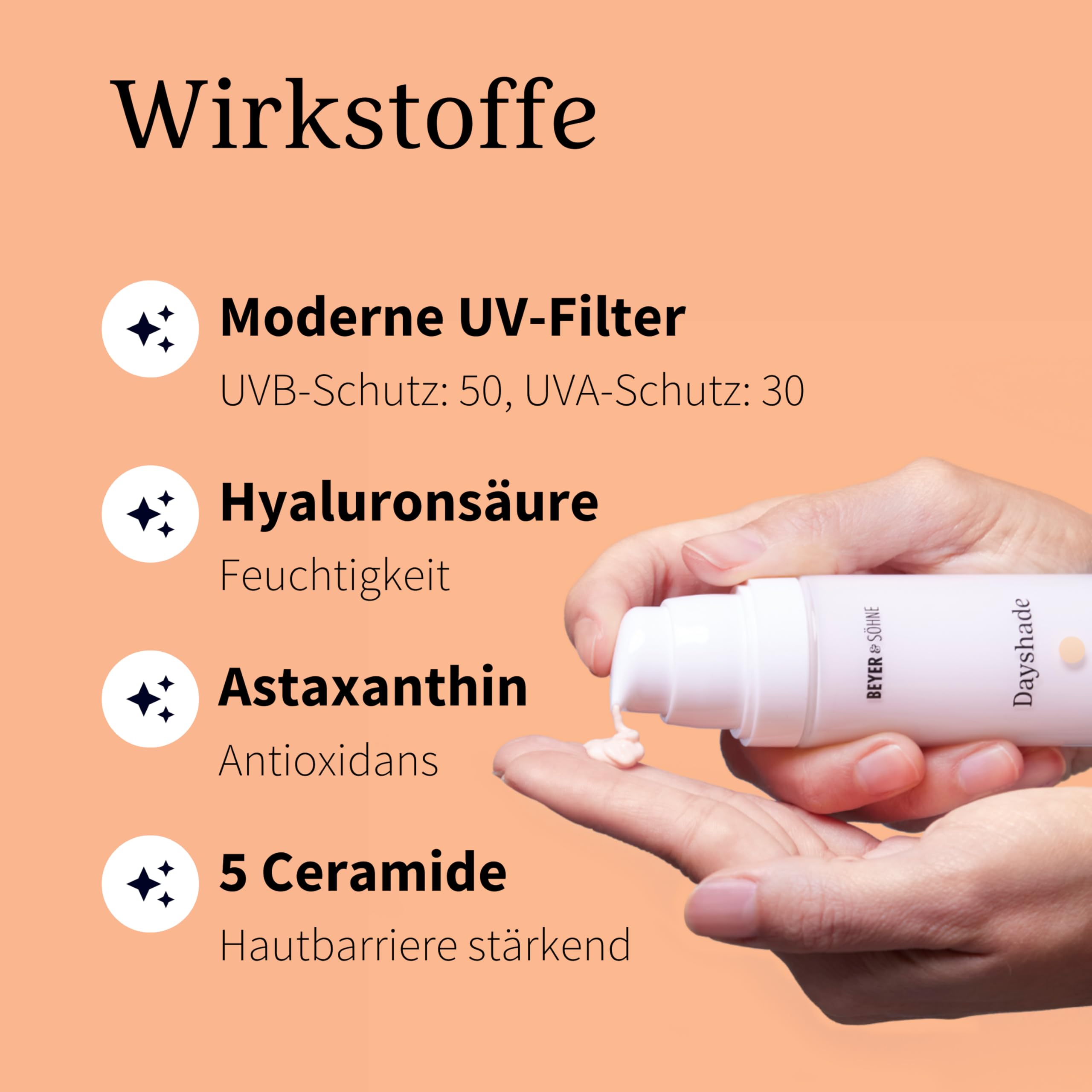 Beyer & Söhne Dayshade Cream SPF 50 – Anti-Aging-Tagespflege mit hohem UVA- und UVB-Schutz – Hyaluron, Ceramide & Vitamin C pflegen die Haut intensiv