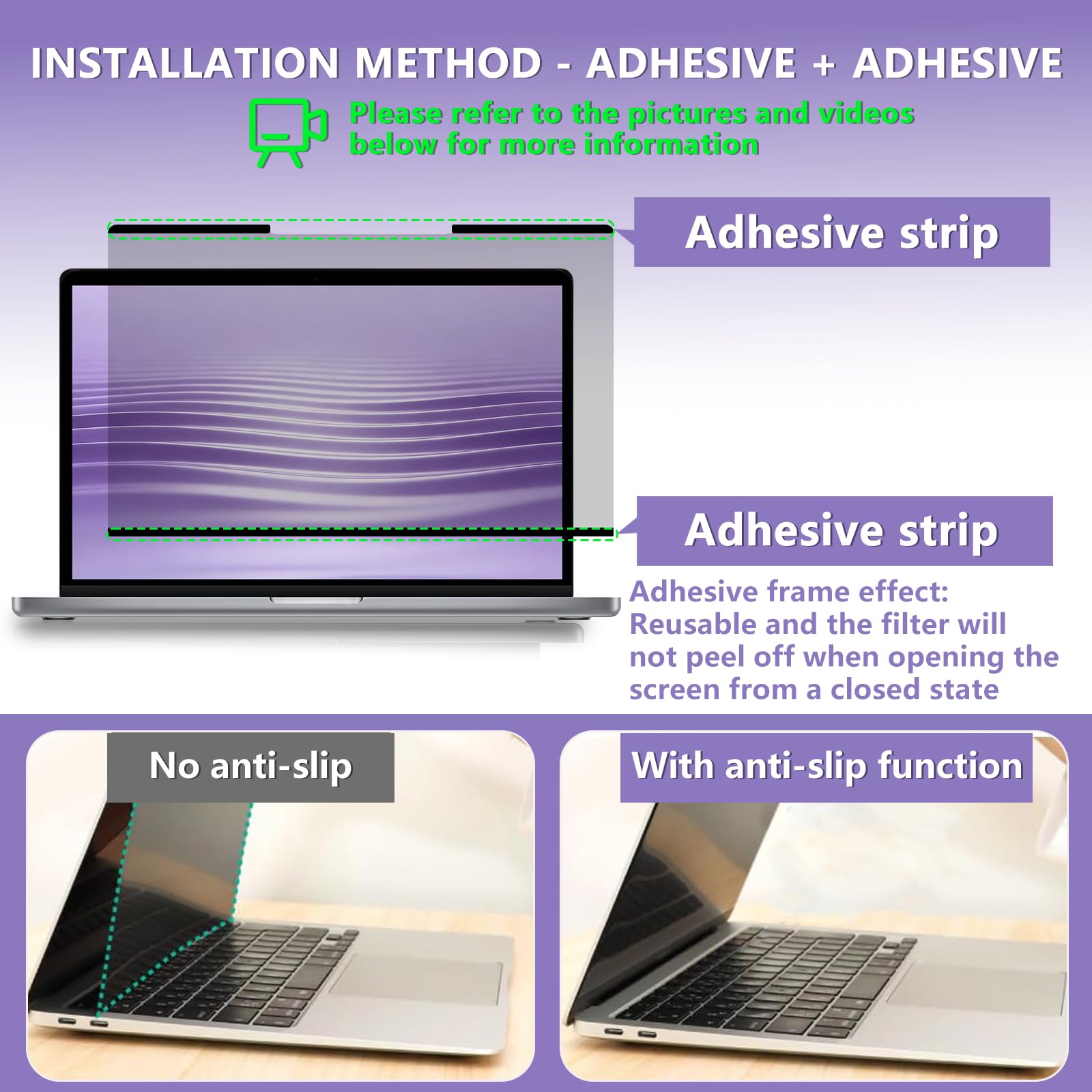 16 Pouces Filtre de Confidentialité Amovible Premium, Film Protecteur d'écran, Privacy Anti Espion Filtre, Anti-Lumière Bleu Film de Protection pour Moniteur Tactile 16" 16:10