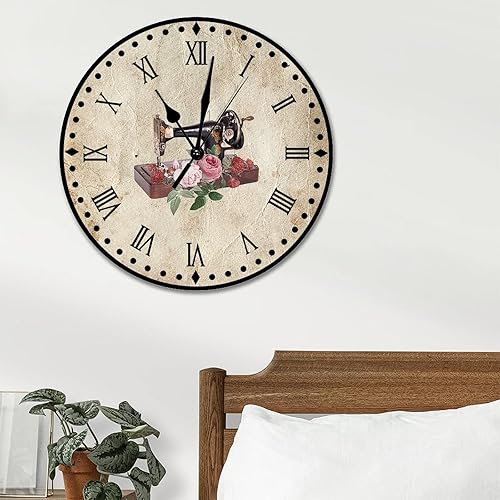 Vista 102 de Relojes de pared de madera para máquina de coser de flores, relojes sin marco, 10 pulgadas, brillante, silencioso, sin tictac, funciona